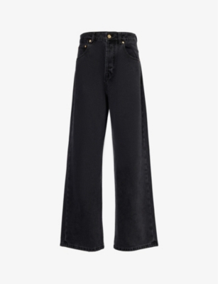 Shop Jacquemus Women's Black De Nîmes Wide-leg High-rise Organic-cotton Blend Jeans