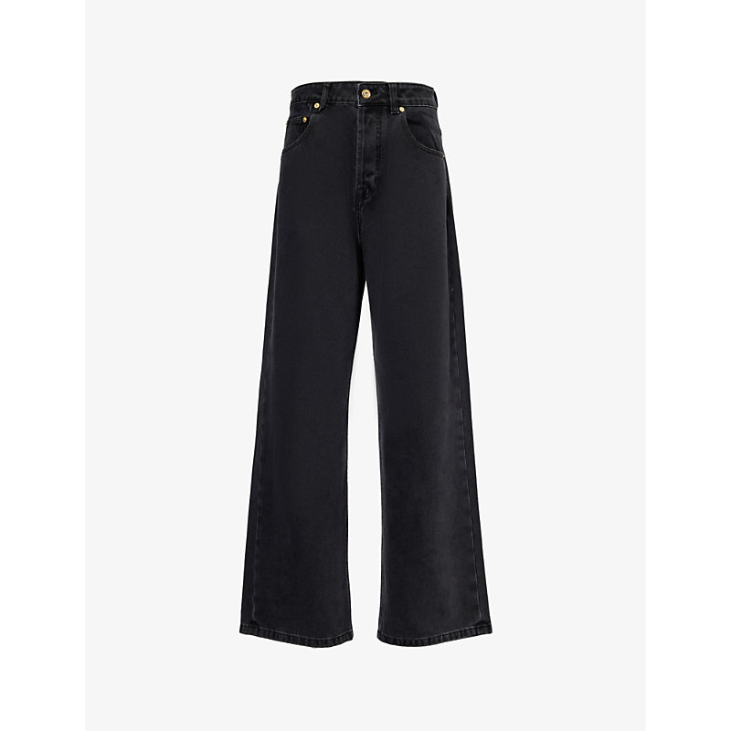 Shop Jacquemus Women's Black De Nîmes Wide-leg High-rise Organic-cotton Blend Jeans