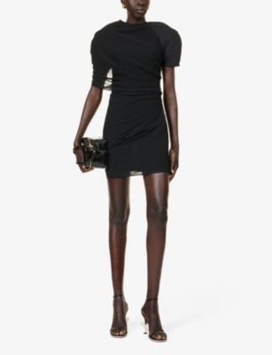 Shop Jacquemus Women's Black Castagna Padded-shoulder Woven Mini Dress