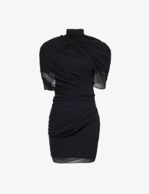 Shop Jacquemus Castagna Padded-shoulder Woven Mini Dress In Black