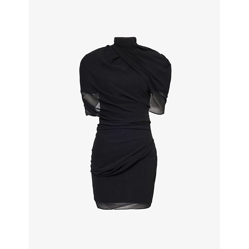 Shop Jacquemus Women's Black Castagna Padded-shoulder Woven Mini Dress