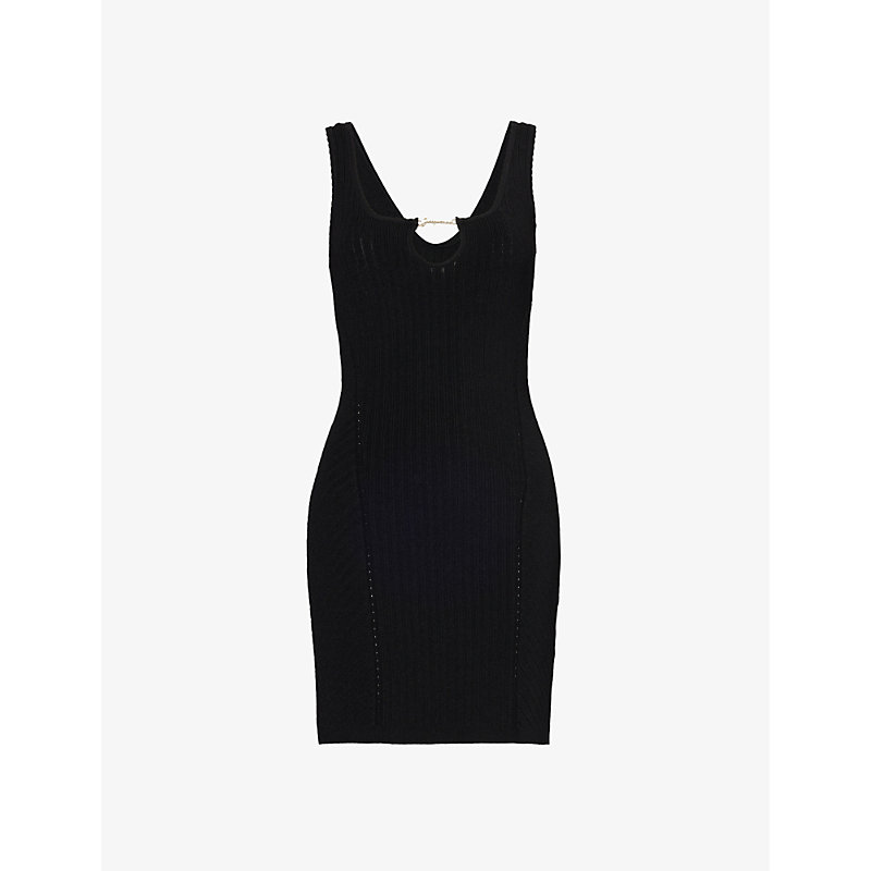 Shop Jacquemus La Mini Robe Sierra Brand-plaque Woven-blend Mini Dress In Black