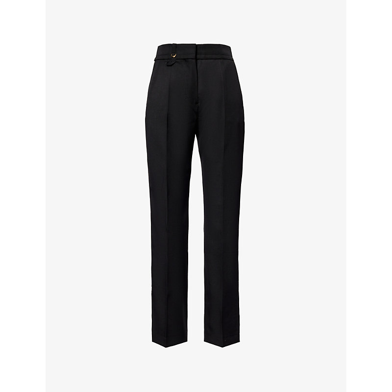 Shop Jacquemus Le Pantalon Tibau Straight-leg High-rise Wool Trousers In Black