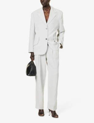 Shop Jacquemus Women's Light Grey Le Pantalon Titolo Wide-leg High-rise Woven Trousers