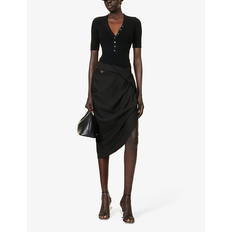 Shop Jacquemus Women's Black Saudade Asymmetric Woven Mini Skirt