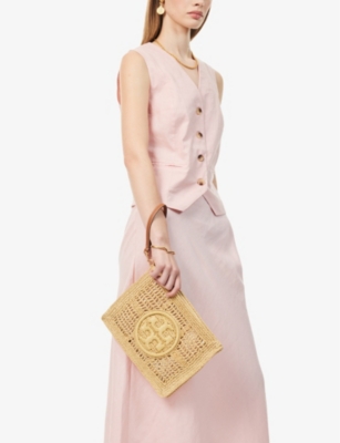 TORY BURCH: Ella crocheted raffia pouch bag