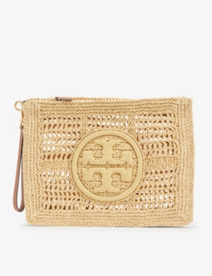 Shop Tory Burch Women's Natural Ella Crocheted Raffia Pouch Bag