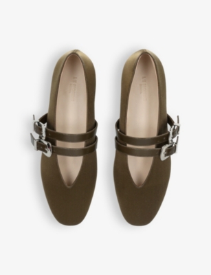 LE MONDE BERYL WOMENS CLAUDIA DOUBLE-STRAP SATIN AND LEATHER FLATS KHAKI EUR 38/5 UK 