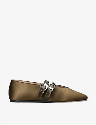 LE MONDE BERYL: Claudia double-strap satin and leather flats