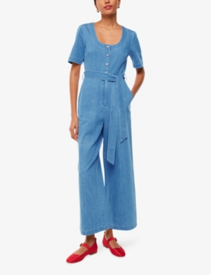 Whistles Womens Blue Freyja Scoop-neck Denim Jumpsuit In Blue
