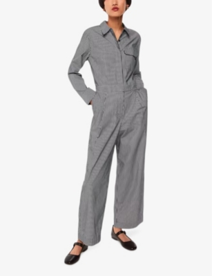 Whistles Womens Black Julia Stripe-pattern Cotton Jumpsuit In Black