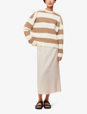 Whistles Womens Cream Stripe-pattern Relaxed-fit Cotton Sweatshirt In Cream