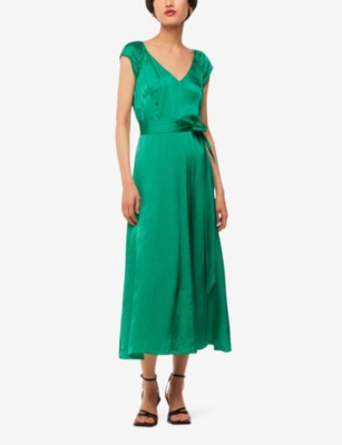 WHISTLES: Arie cap-sleeved belted satin midi dress
