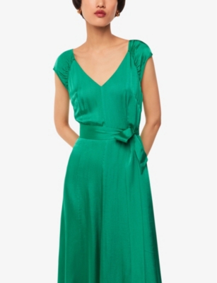 Arie cap-sleeved belted satin midi dress