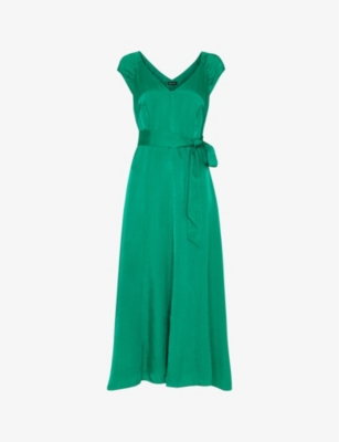 WHISTLES: Arie cap-sleeved belted satin midi dress