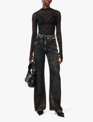 MARINE SERRE: Moonogram-flocked high-neck mesh top