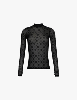 Marine Serre Womens Bk99 Black Moonogram-flocked High-neck Mesh Top Xl In Black