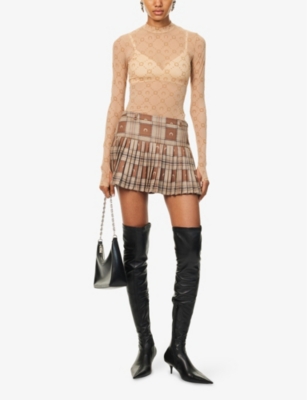 MARINE SERRE: Moonogram-flocked high-neck mesh top