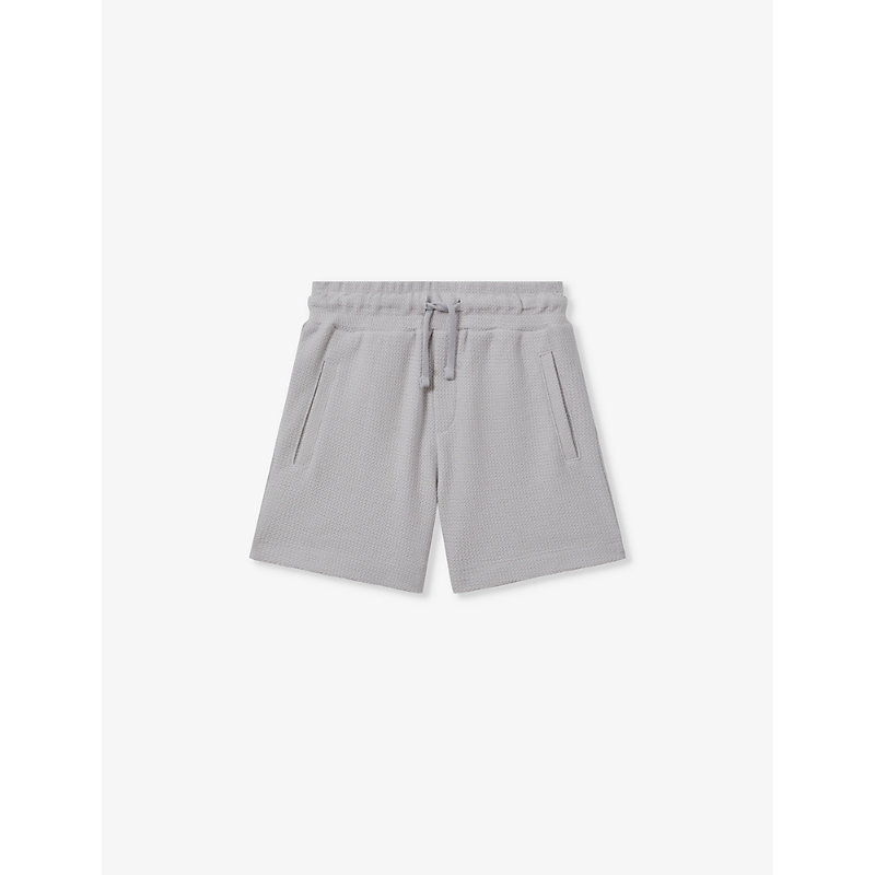 Shop Reiss Boys Silver Kids Hester Textured-weave Cotton Shorts 3-14 Years