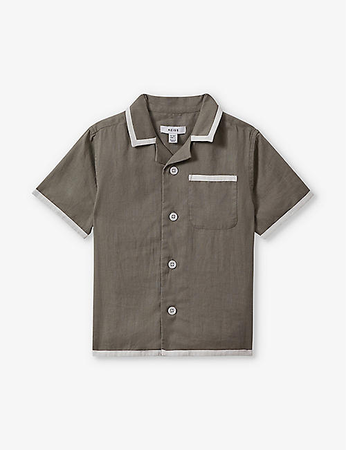 REISS: Vitan contrast-trim linen shirt 3-13 years