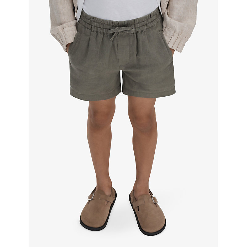 Shop Reiss Boys Khaki Kids Acen Drawstring-waist Linen Shorts 3-14 Years