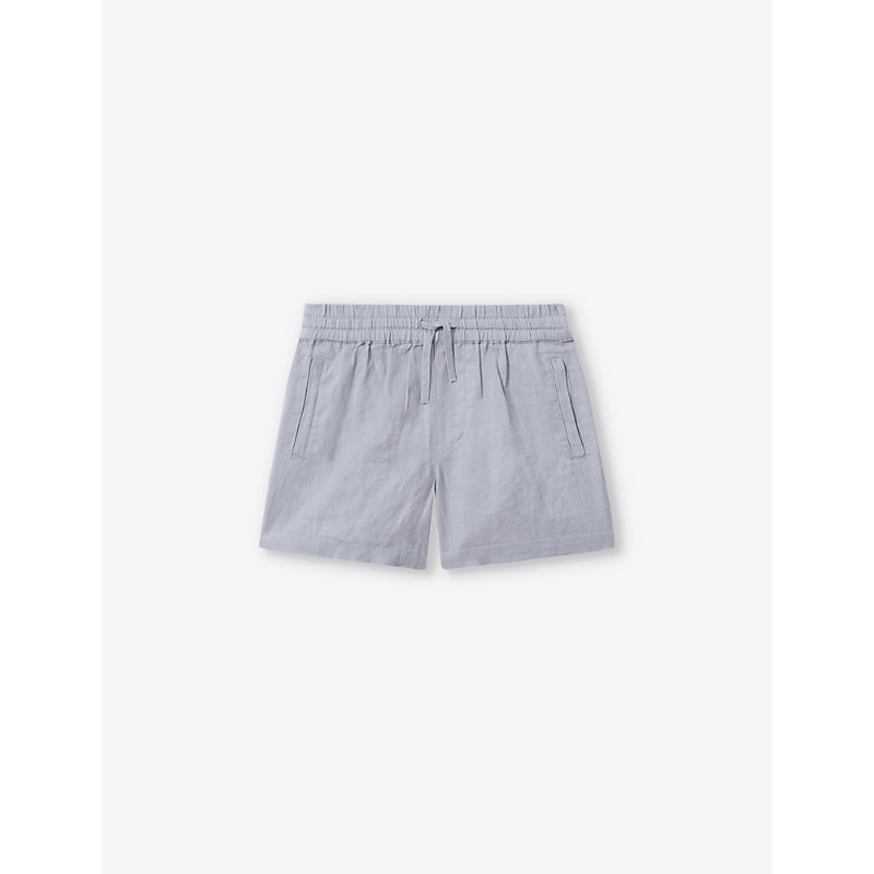 Shop Reiss Acen Drawstring-waist Linen Shorts 3-14 Years In Soft Blue