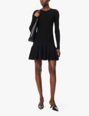 Shop Khaite Mamie Round-neck Woven-blend Mini Dress In Black