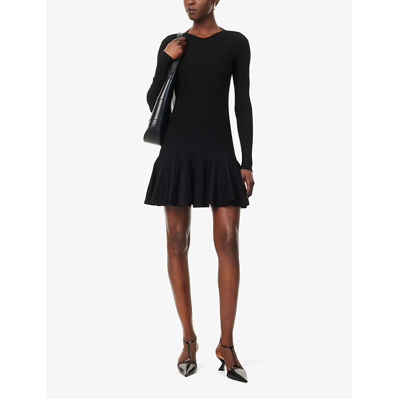 Shop Khaite Mamie Round-neck Woven-blend Mini Dress In Black