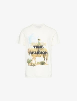 Shop True Religion Men's Winter White Embroidered Cotton-jersey T-shirt