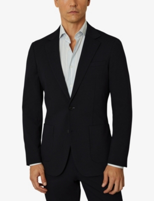 Shop Reiss Mens Navy Trial Notch-neck Single-breasted Stretch-jersey Blazer