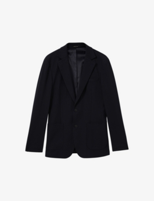 Shop Reiss Mens Navy Trial Notch-neck Single-breasted Stretch-jersey Blazer