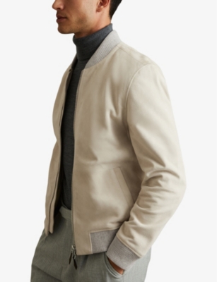 Diego ribbed-trim slim-fit suede bomber jacket