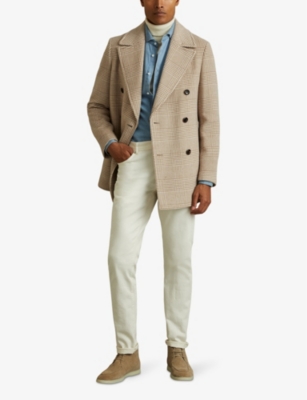 Bergamo check-print double-breasted wool-blend pea coat