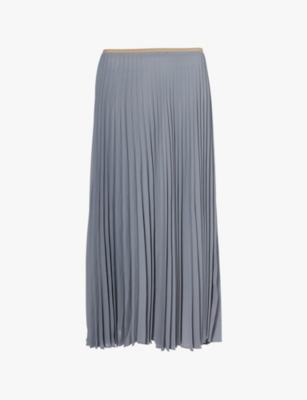 VINCE: Pleated high-waist woven midi skirt