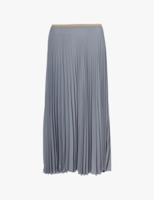 VINCE WOMENS LAKE STONE PLEATED HIGH-WAIST WOVEN MIDI SKIRT 