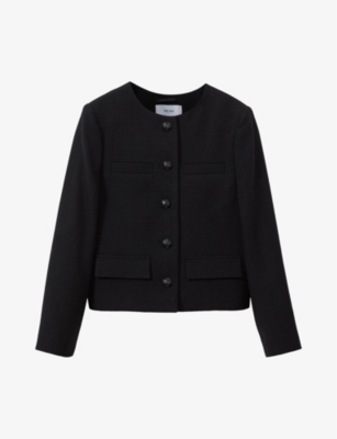 Shop Reiss Womens Black Nola Single-breasted Cropped Wool Jacket