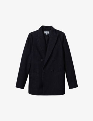 REISS: Maya relaxed-fit double-breasted denim blazer