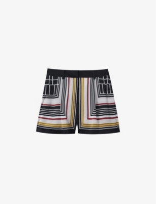 REISS: Lilly graphic-print high-rise satin shorts