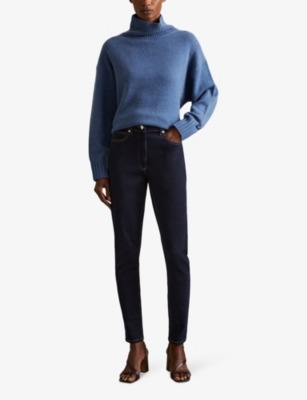 REISS WOMENS DARK BLUE HATTIE SKINNY STRETCH-DENIM JEANS 