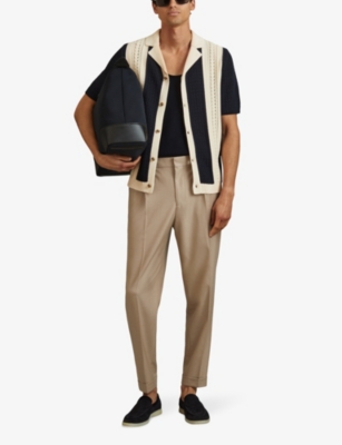 Reiss Mens Soft Camel Brow Brighton Relaxed-fit Turn-up Stretch Recycled-polyester Trousers In Soft Camel Brow