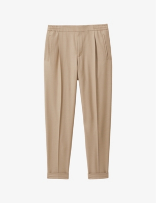 Reiss Mens Soft Camel Brow Brighton Relaxed-fit Turn-up Stretch Recycled-polyester Trousers In Soft Camel Brow