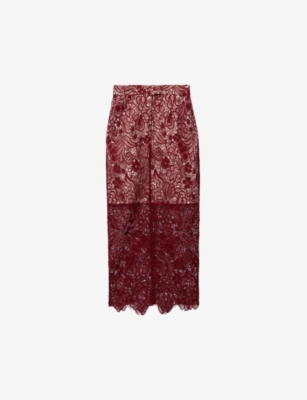 REISS: Flo lace-embroidered high-rise woven pencil skirt
