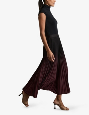 REISS: Marlie ombre-print pleated woven midi skirt