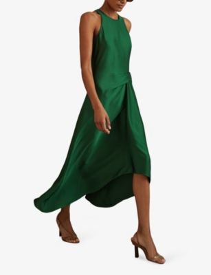 Shop Reiss Women's Green Micah Draped-front Satin Midi Dress