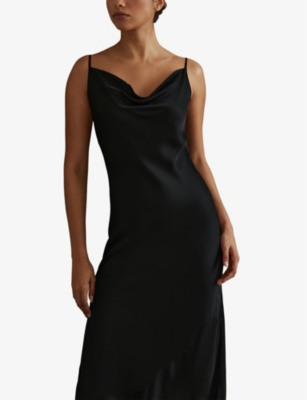 Shop Reiss Womens Isabel Cowl-neck Satin Midi Dress Black