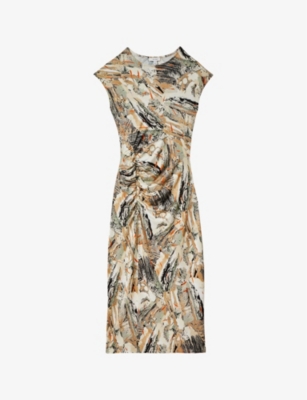 REISS: Lennia abstract-print stretch-jersey midi dress