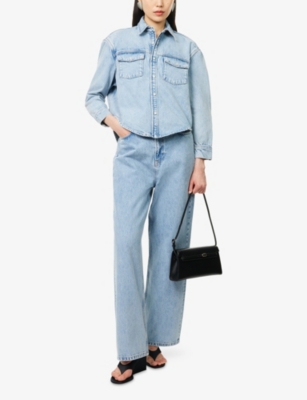 WARDROBE.NYC WOMENS BLUE POINTED-COLLAR REGULAR-FIT DENIM JACKET XS 