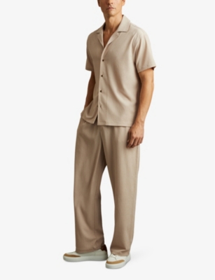 REISS: Hunt Cuban-collar short-sleeve textured stretch-crepe shirt