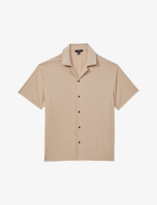 REISS: Hunt Cuban-collar short-sleeve textured stretch-crepe shirt