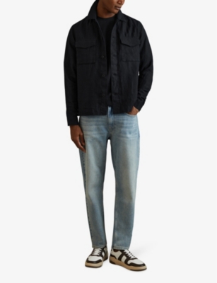 Reiss Mens Navy Wick Textured Stretch-woven T-shirt In Navy